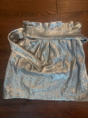 Lovers & Friends Paper Bag Silver Sequin Mini Skirt with Sash Waist